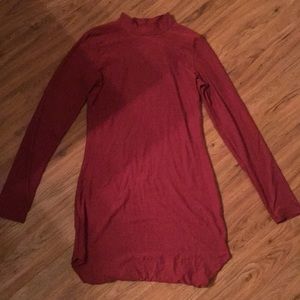 Plain Burgundy Long-sleeve dress